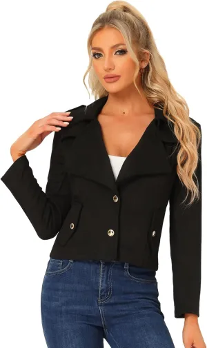 Allegra K Faux Suede Jackets for Women's 2024 Spring Casual Button Down Cropped Jacket