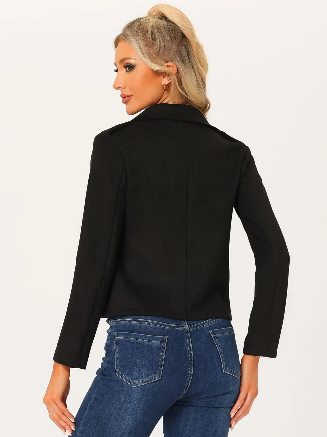 Allegra K Faux Suede Jackets for Women's 2024 Spring Casual Button Down Cropped Jacket