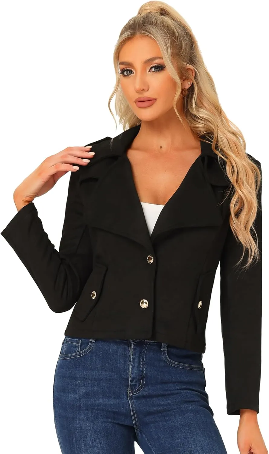 Allegra K Faux Suede Jackets for Women's 2024 Spring Casual Button Down Cropped Jacket