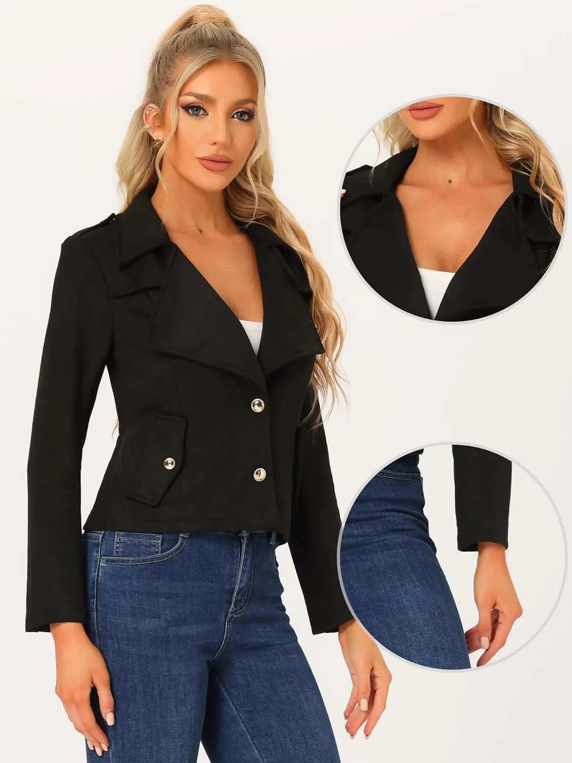 Allegra K Faux Suede Jackets for Women's 2024 Spring Casual Button Down Cropped Jacket