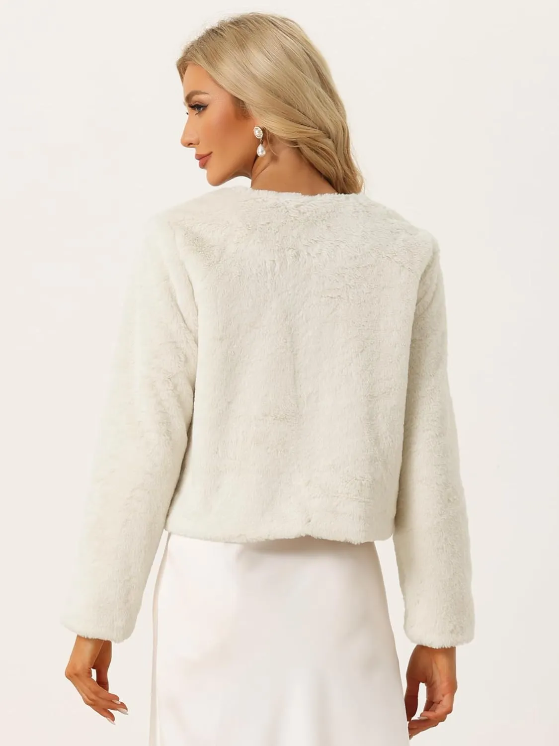 Allegra K Formal Bolero Shrug for Women's Cropped Faux Fur Jacket for Wedding Dresses