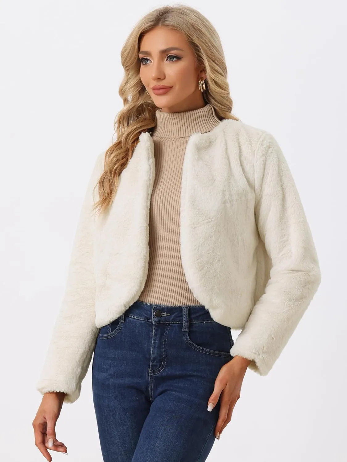 Allegra K Formal Bolero Shrug for Women's Cropped Faux Fur Jacket for Wedding Dresses