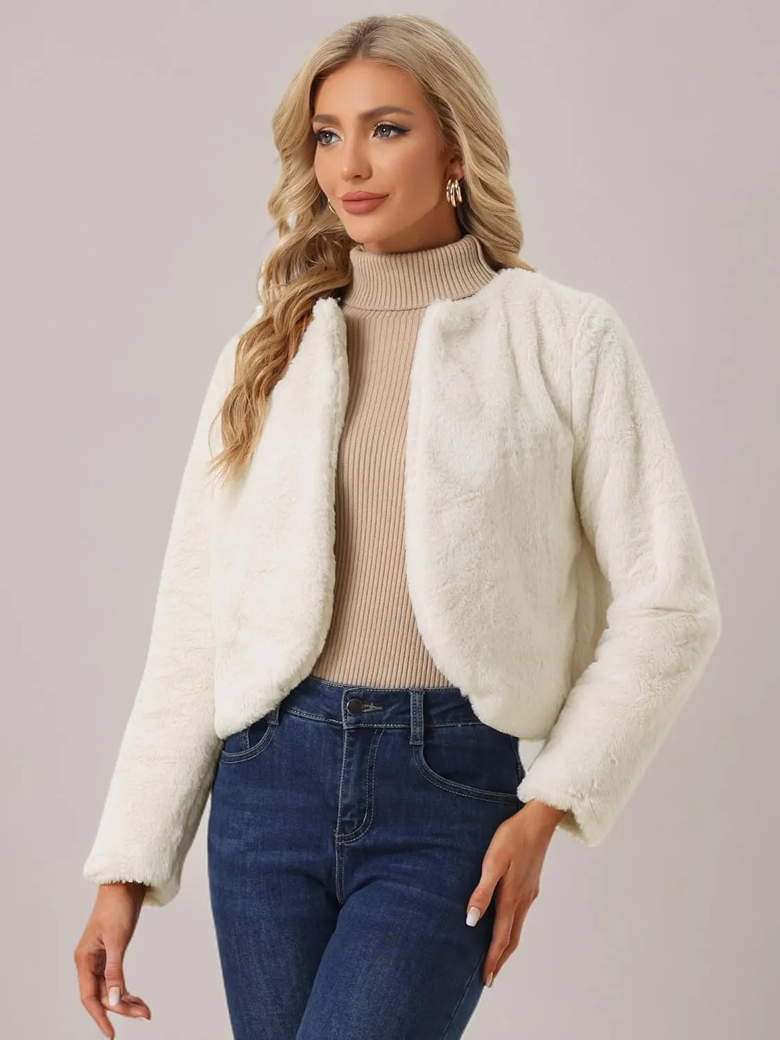 Allegra K Formal Bolero Shrug for Women's Cropped Faux Fur Jacket for Wedding Dresses