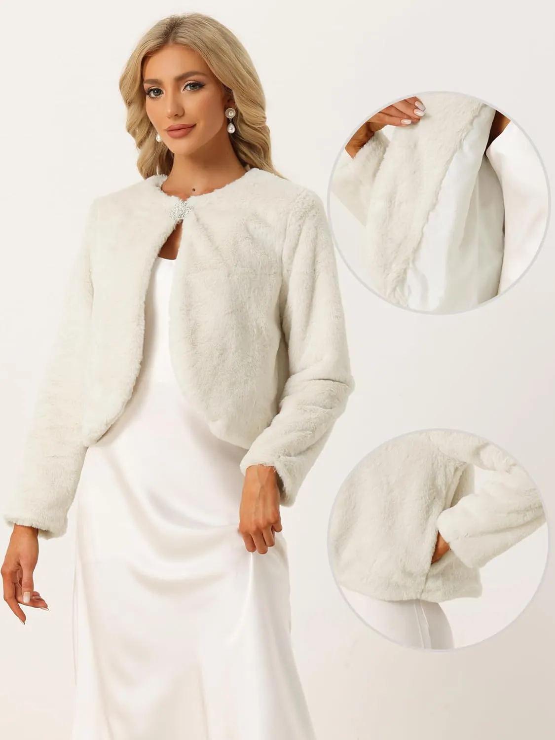 Allegra K Formal Bolero Shrug for Women's Cropped Faux Fur Jacket for Wedding Dresses