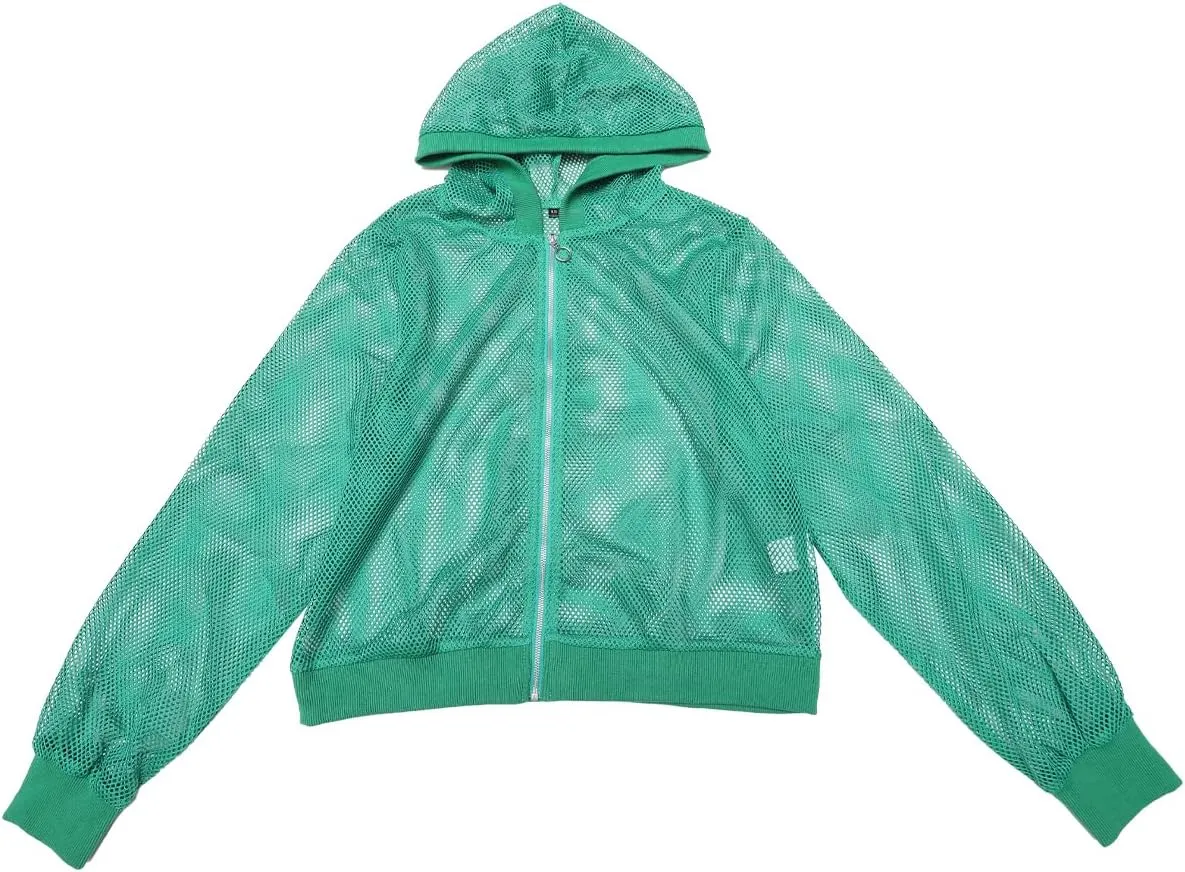 Allegra K Hoodie Jacket for Women's 2024 Zip Up Long Sleeve Mesh Sheer Bomber Jackets