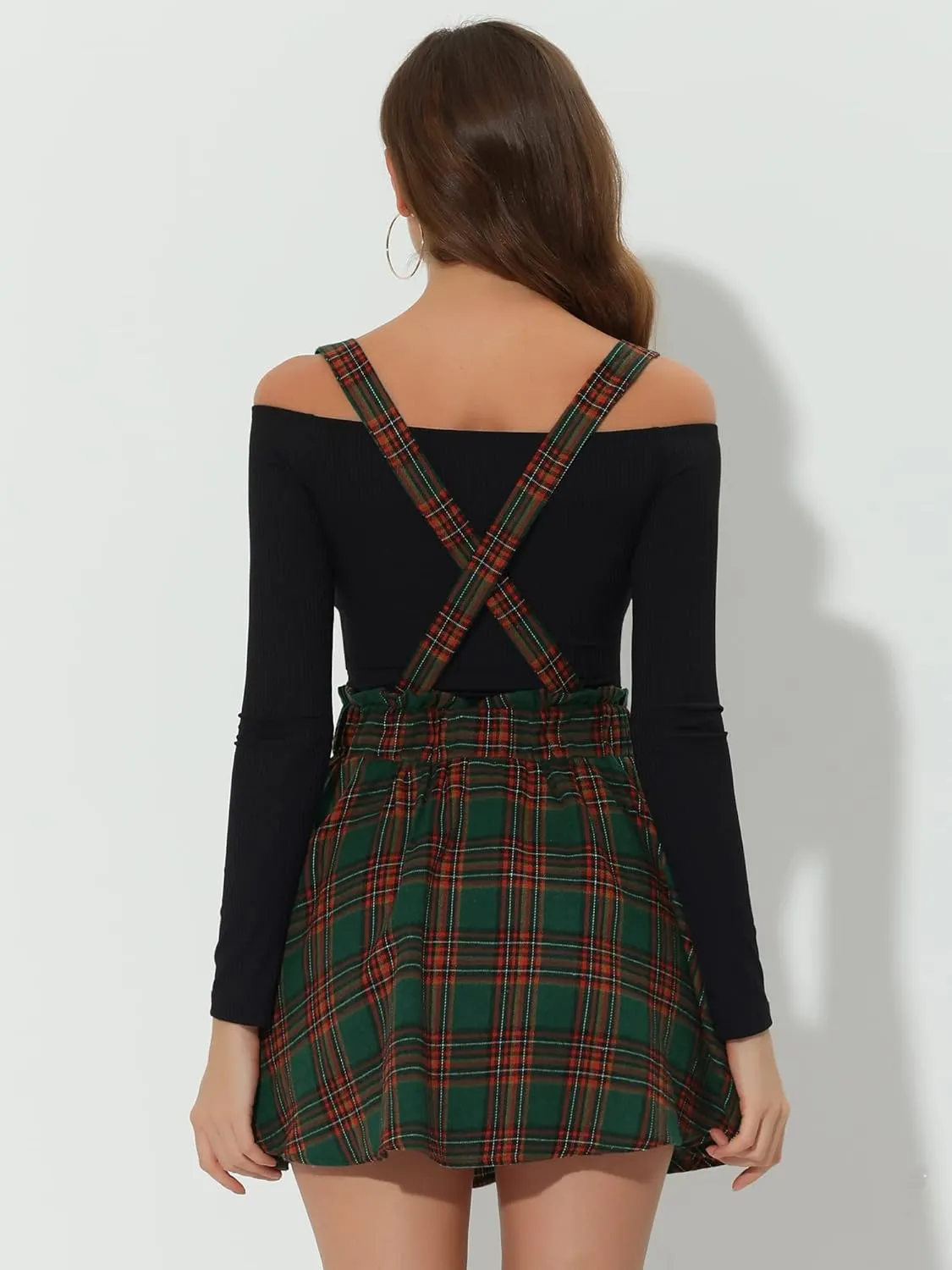 Allegra K Suspender Skirts for Women's High Waisted Detachable Gothic Plaid Skirt