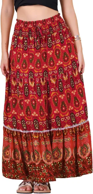 Allegra K Women's Boho Floral Maxi Skirts Smocked High Waist A-Line Long Skirt