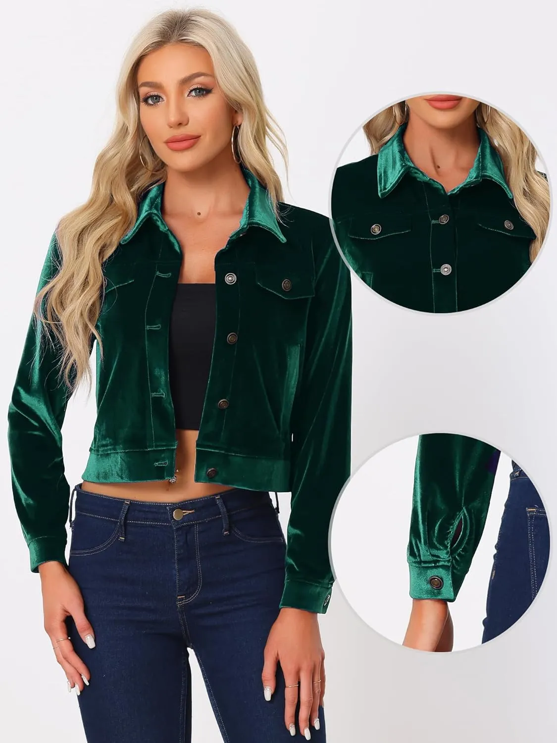 Allegra K Women's Halloween Cropped Jackets Button Down Slash Pockets 2024 Fall Casual Velvet Blazer
