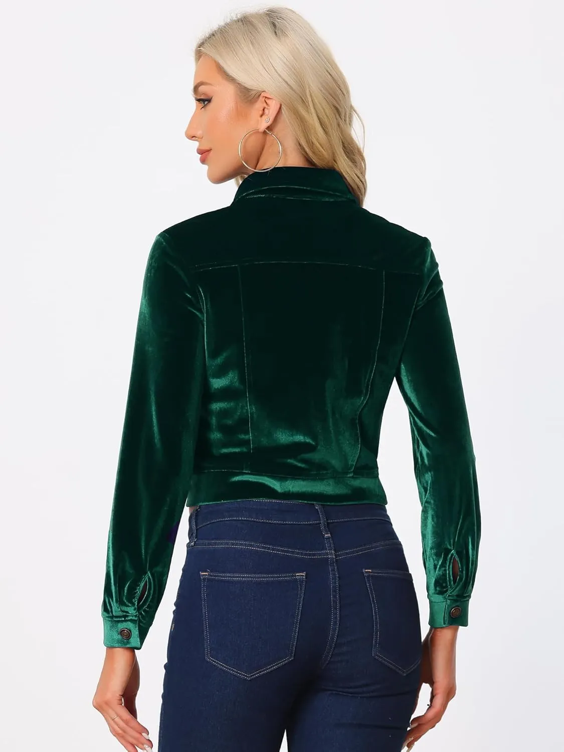 Allegra K Women's Halloween Cropped Jackets Button Down Slash Pockets 2024 Fall Casual Velvet Blazer