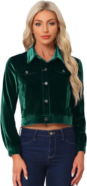 Allegra K Women's Halloween Cropped Jackets Button Down Slash Pockets 2024 Fall Casual Velvet Blazer