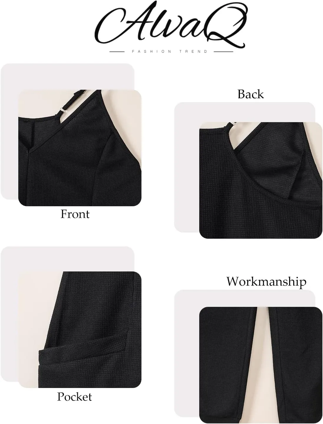 AlvaQ Jumpsuits for Women Casual Spring Clothes Sleeveless Loose Spaghetti Strap Overalls Jumpers with Pockets 2024