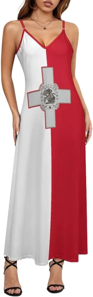 American Flag Women Summer Camisole Long Skirt, Beach Skirt, Suspender Dress, Fishtail Skirt