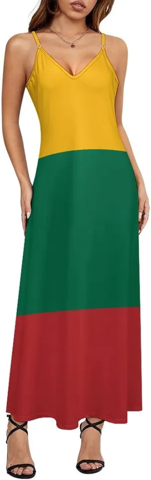 American Flag Women Summer Camisole Long Skirt, Beach Skirt, Suspender Dress, Fishtail Skirt