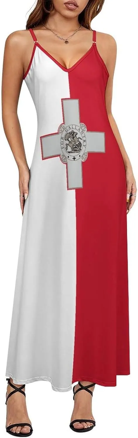 American Flag Women Summer Camisole Long Skirt, Beach Skirt, Suspender Dress, Fishtail Skirt
