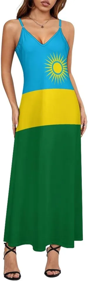 American Flag Women Summer Camisole Long Skirt, Beach Skirt, Suspender Dress, Fishtail Skirt