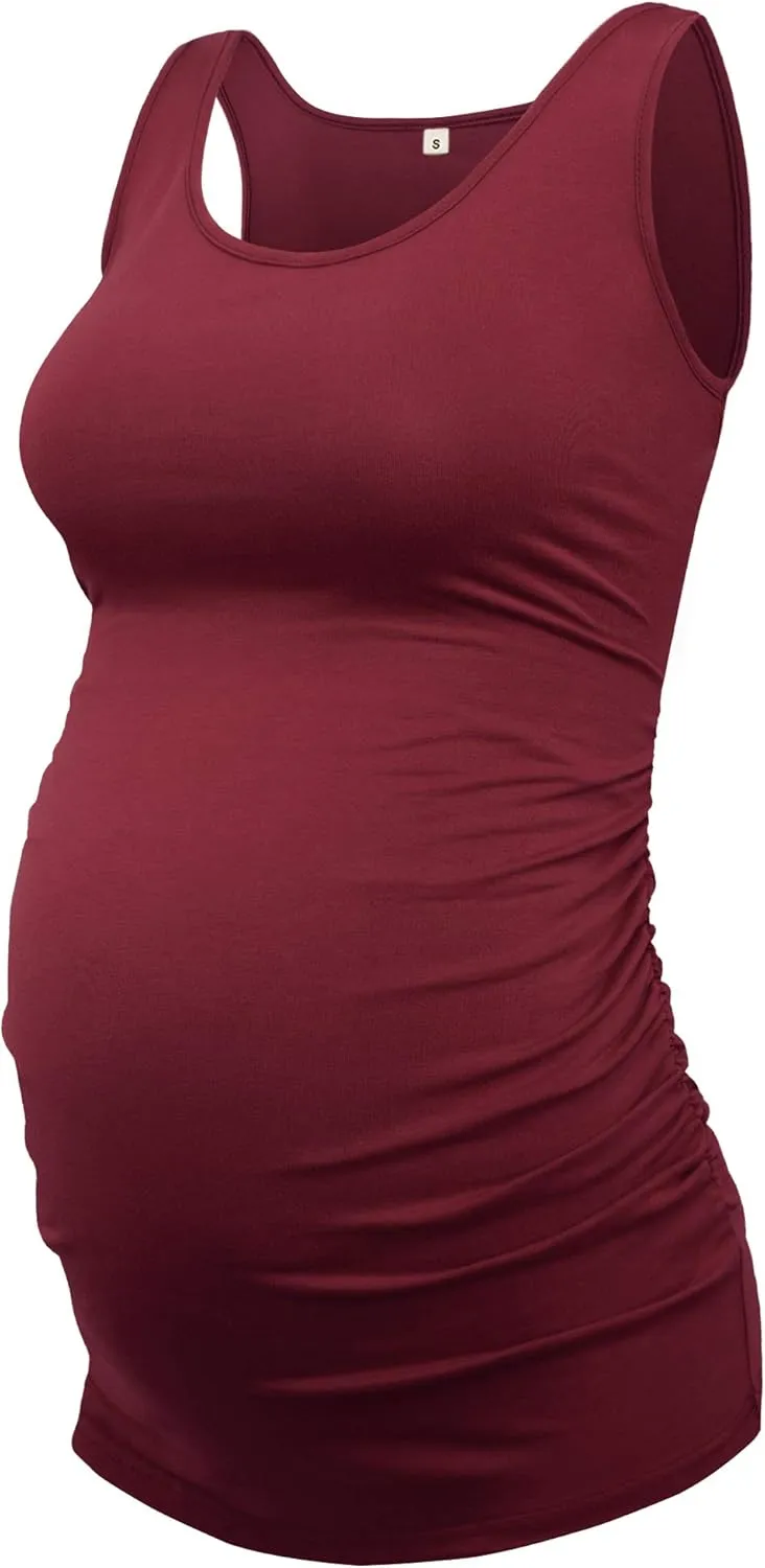 AMPOSH Women's Maternity Tank Top 3 Pack Ruched Side Sleeveless Pregnancy Basic Shirt