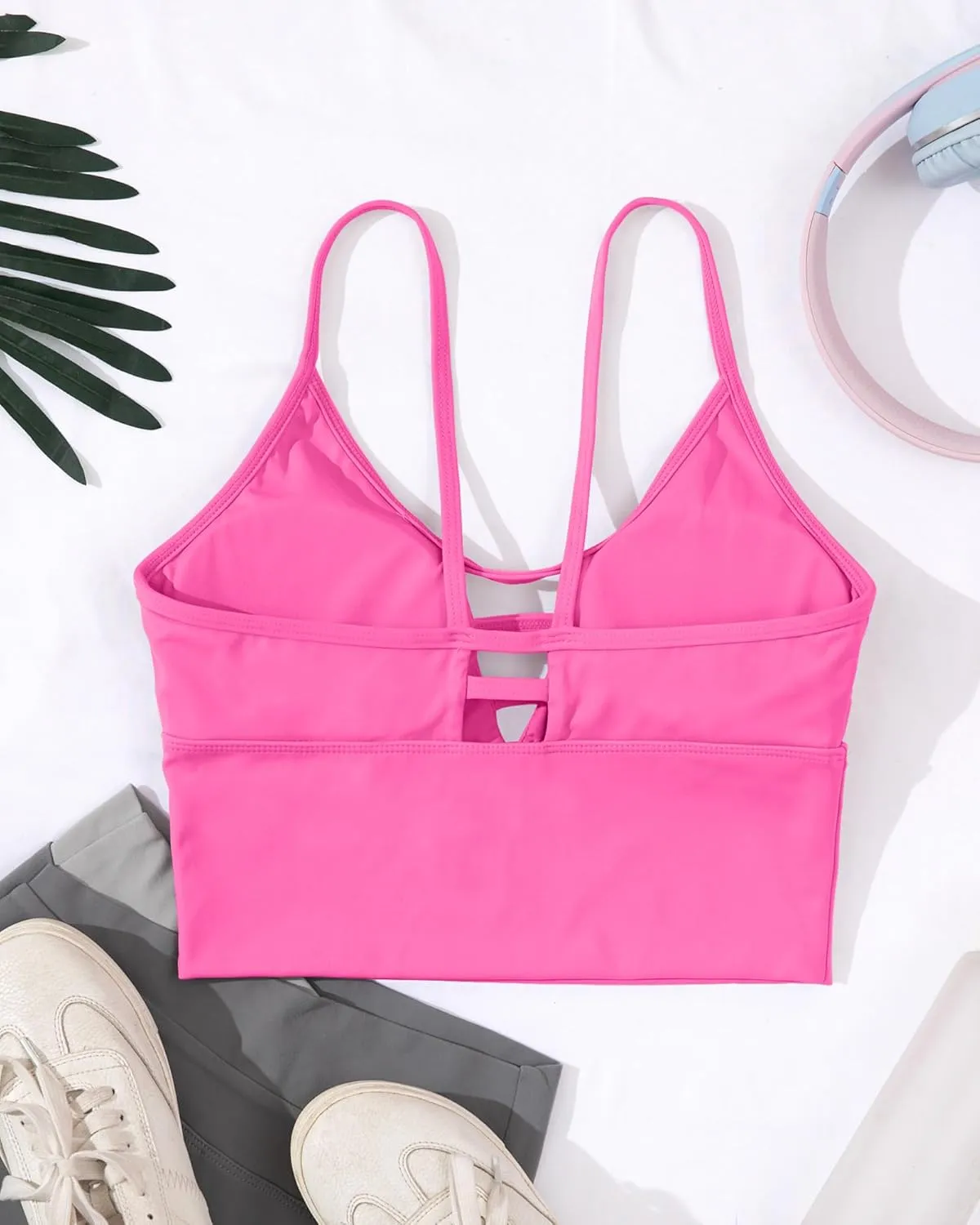 AngiMelo Sports Bras for Women High Support Longline Strappy Workout Tank Tops Built in Bra Padded Crop Yoga Top