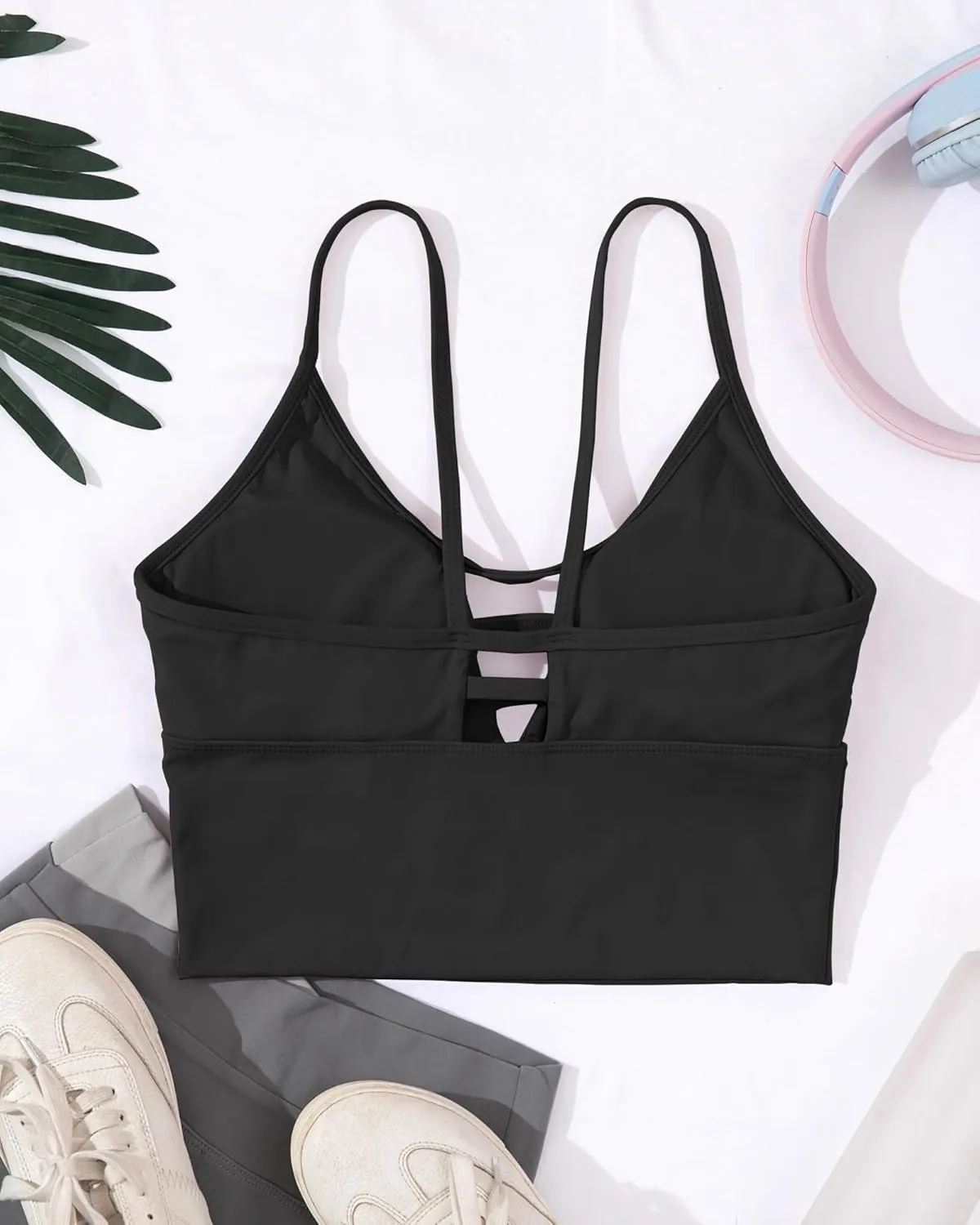 AngiMelo Sports Bras for Women High Support Longline Strappy Workout Tank Tops Built in Bra Padded Crop Yoga Top