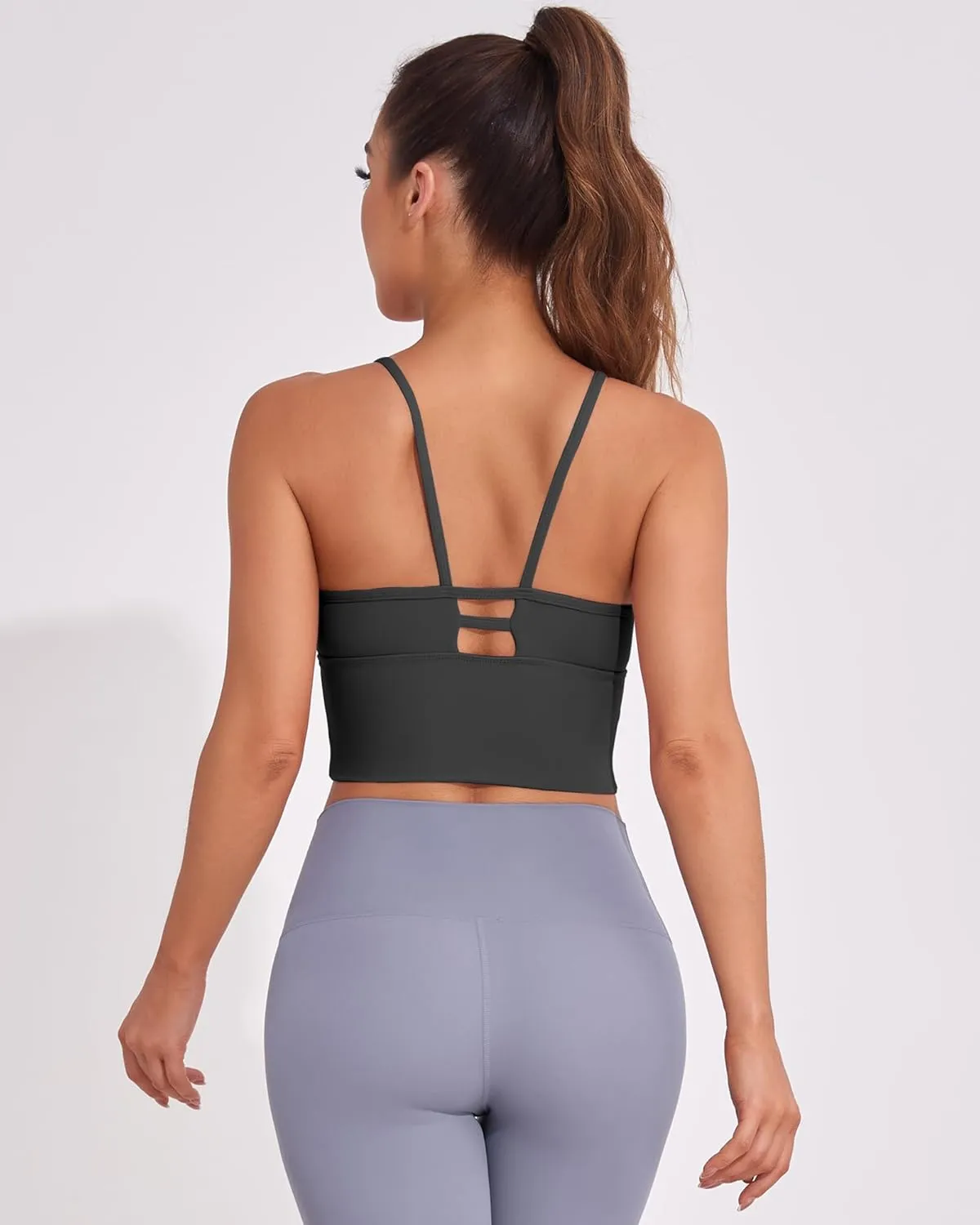 AngiMelo Sports Bras for Women High Support Longline Strappy Workout Tank Tops Built in Bra Padded Crop Yoga Top
