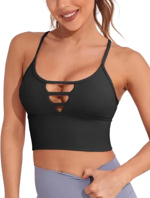 AngiMelo Sports Bras for Women High Support Longline Strappy Workout Tank Tops Built in Bra Padded Crop Yoga Top