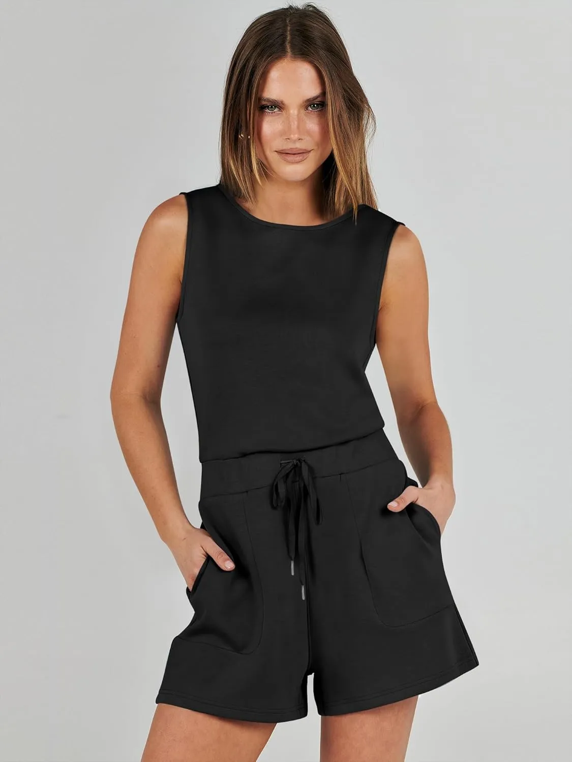 ANRABESS Romper for Women Short Jumpsuit Summer Casual Dressy Sleeveless Outfits Beach Vacation 2025 Trendy One Piece Clothes