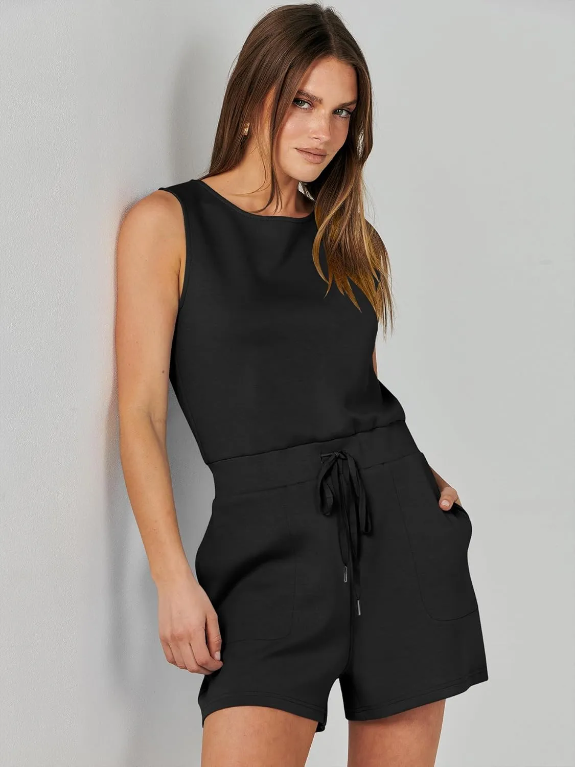 ANRABESS Romper for Women Short Jumpsuit Summer Casual Dressy Sleeveless Outfits Beach Vacation 2025 Trendy One Piece Clothes