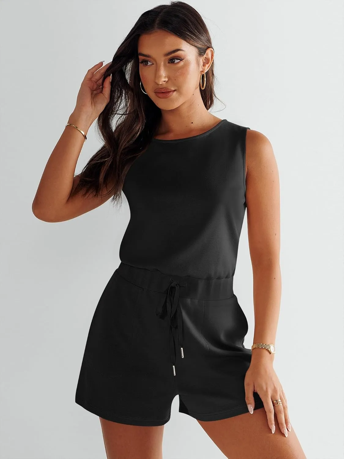 ANRABESS Romper for Women Short Jumpsuit Summer Casual Dressy Sleeveless Outfits Beach Vacation 2025 Trendy One Piece Clothes