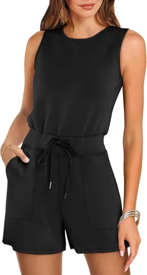 ANRABESS Romper for Women Short Jumpsuit Summer Casual Dressy Sleeveless Outfits Beach Vacation 2025 Trendy One Piece Clothes