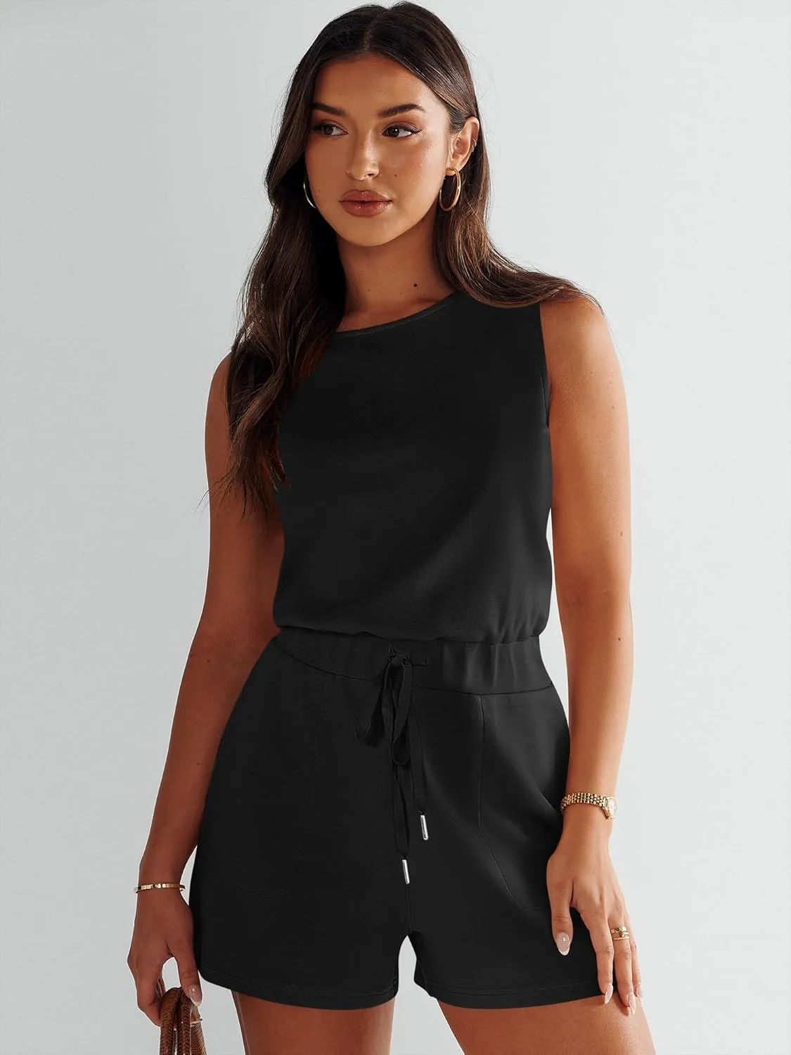 ANRABESS Romper for Women Short Jumpsuit Summer Casual Dressy Sleeveless Outfits Beach Vacation 2025 Trendy One Piece Clothes