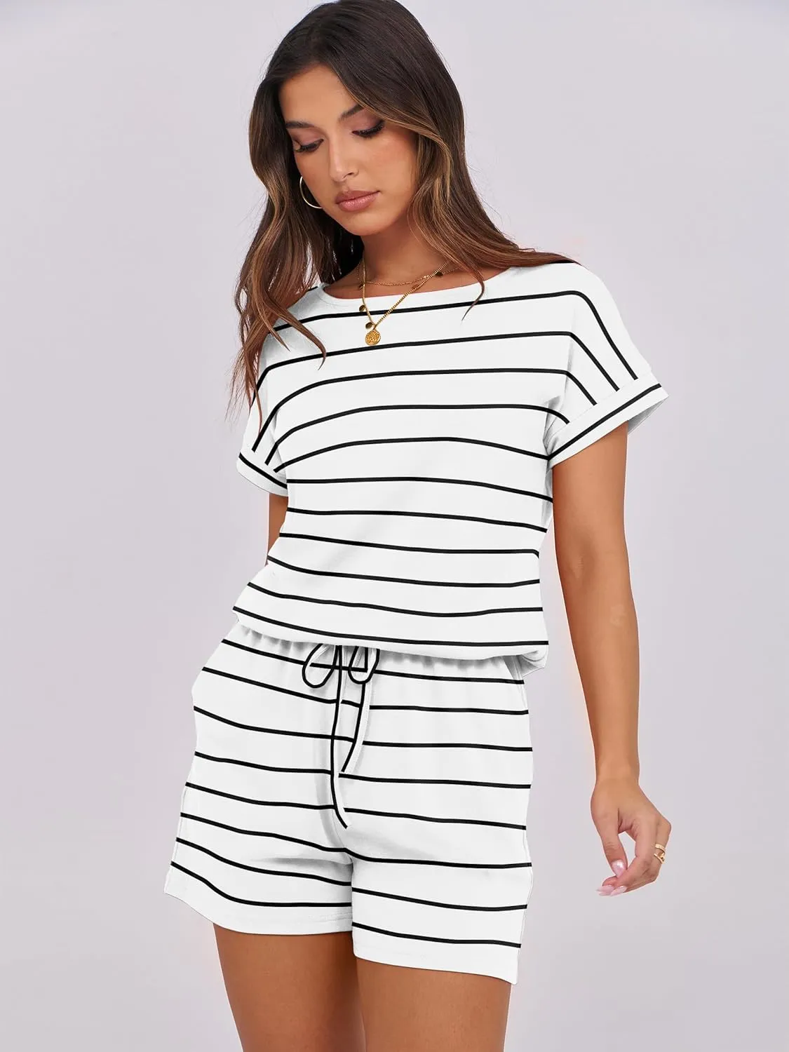 ANRABESS Rompers for Women Summer 2025 Casual Dressy One Piece Tshirt Short Pants Jumpsuit Beach Vacation Outfit Clothes