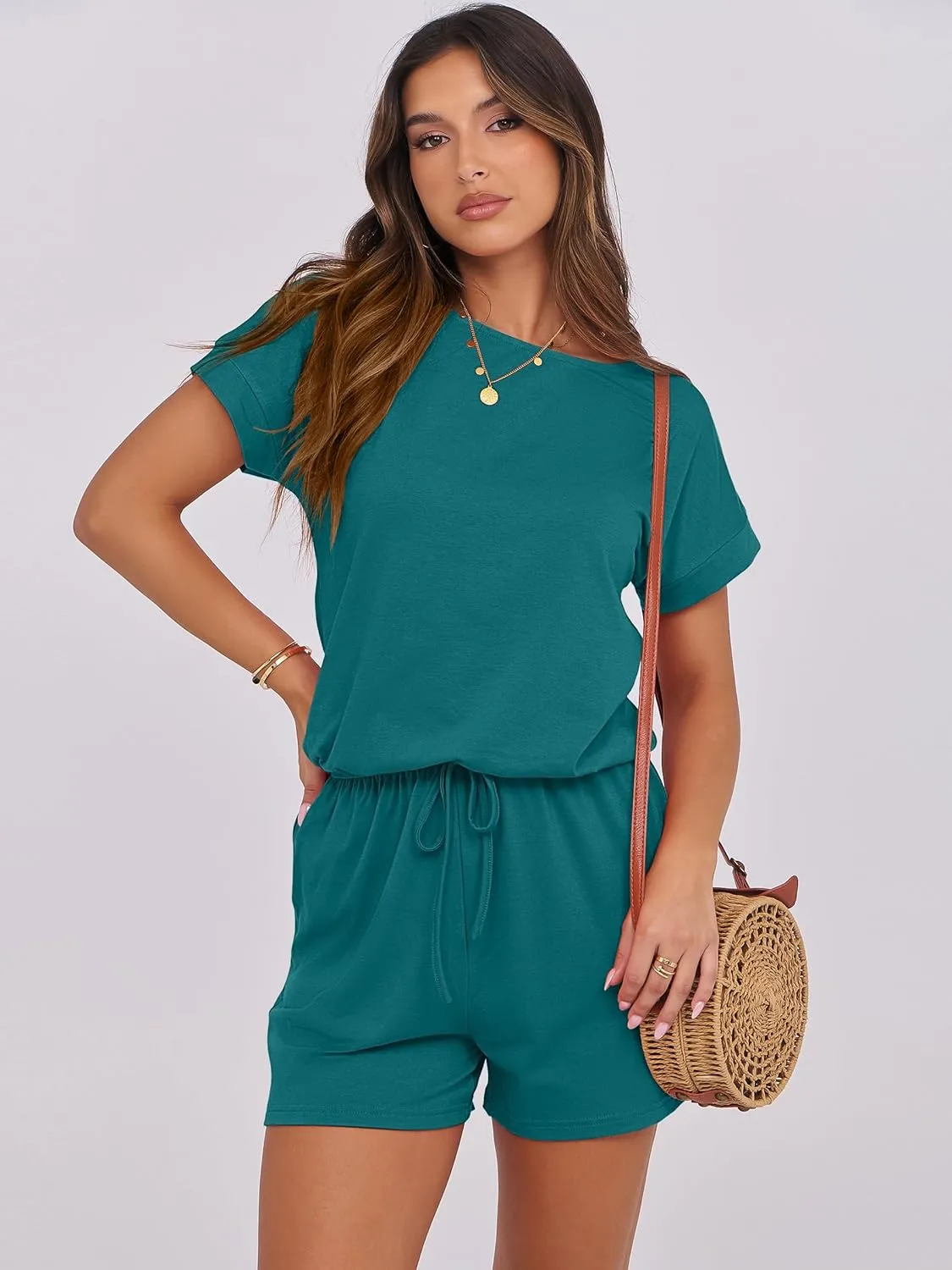 ANRABESS Rompers for Women Summer 2025 Casual Dressy One Piece Tshirt Short Pants Jumpsuit Beach Vacation Outfit Clothes