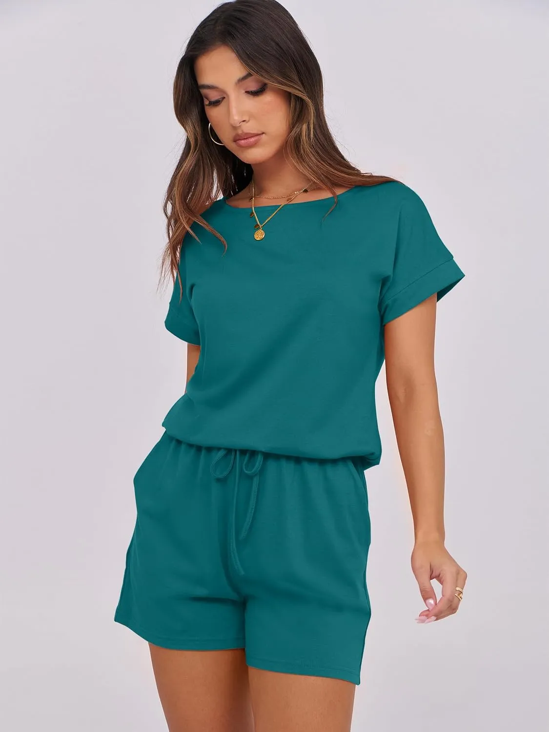 ANRABESS Rompers for Women Summer 2025 Casual Dressy One Piece Tshirt Short Pants Jumpsuit Beach Vacation Outfit Clothes