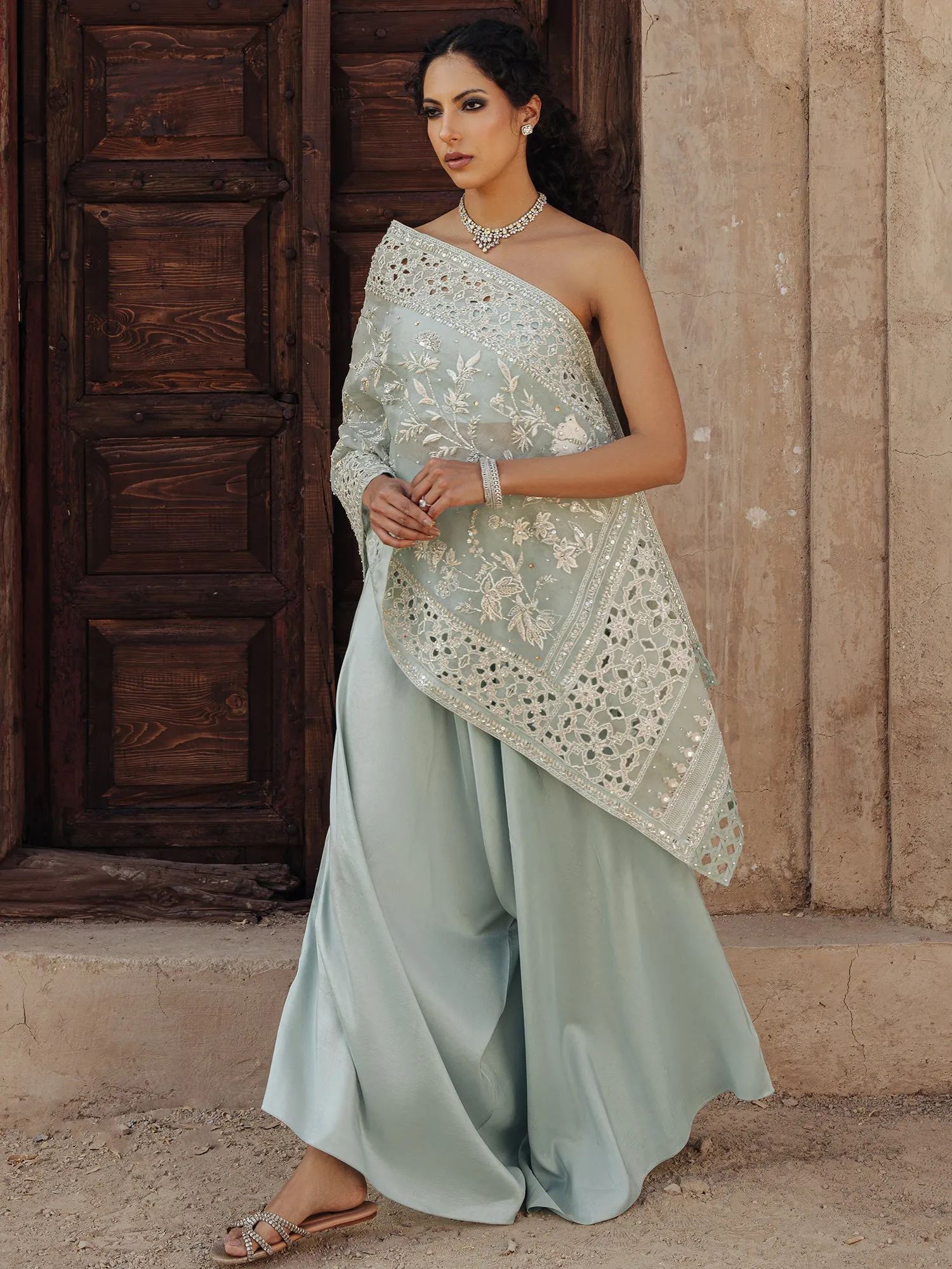 Aqua Bandeau With Pant Set