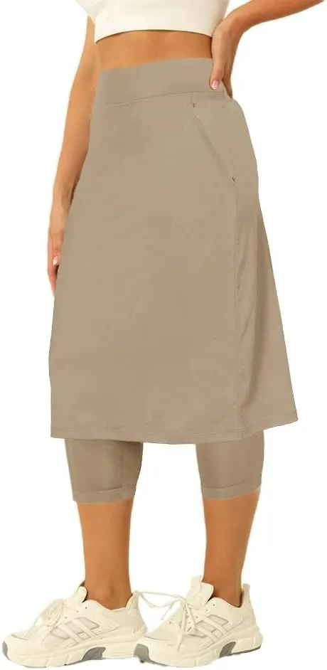 Aurgelmir Womens Tennis Skirt with Capris Leggings Golf Knee Length Skorts Athletic Long Skirts for Women with Pockets