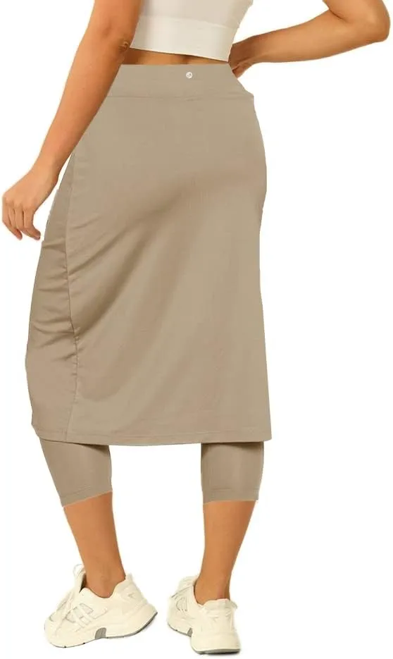 Aurgelmir Womens Tennis Skirt with Capris Leggings Golf Knee Length Skorts Athletic Long Skirts for Women with Pockets
