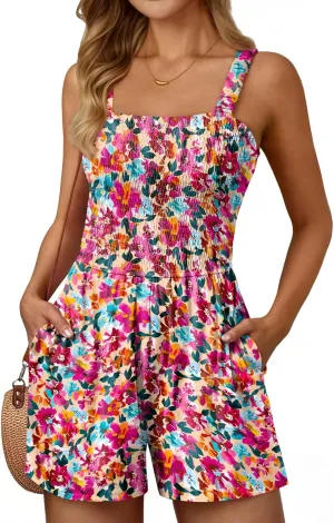 AUTOMET Rompers for Women Summer Vacation Beach Outfits Casual Loose Square Neck Shorts Jumpsuits Overalls 2025 Resort Wear