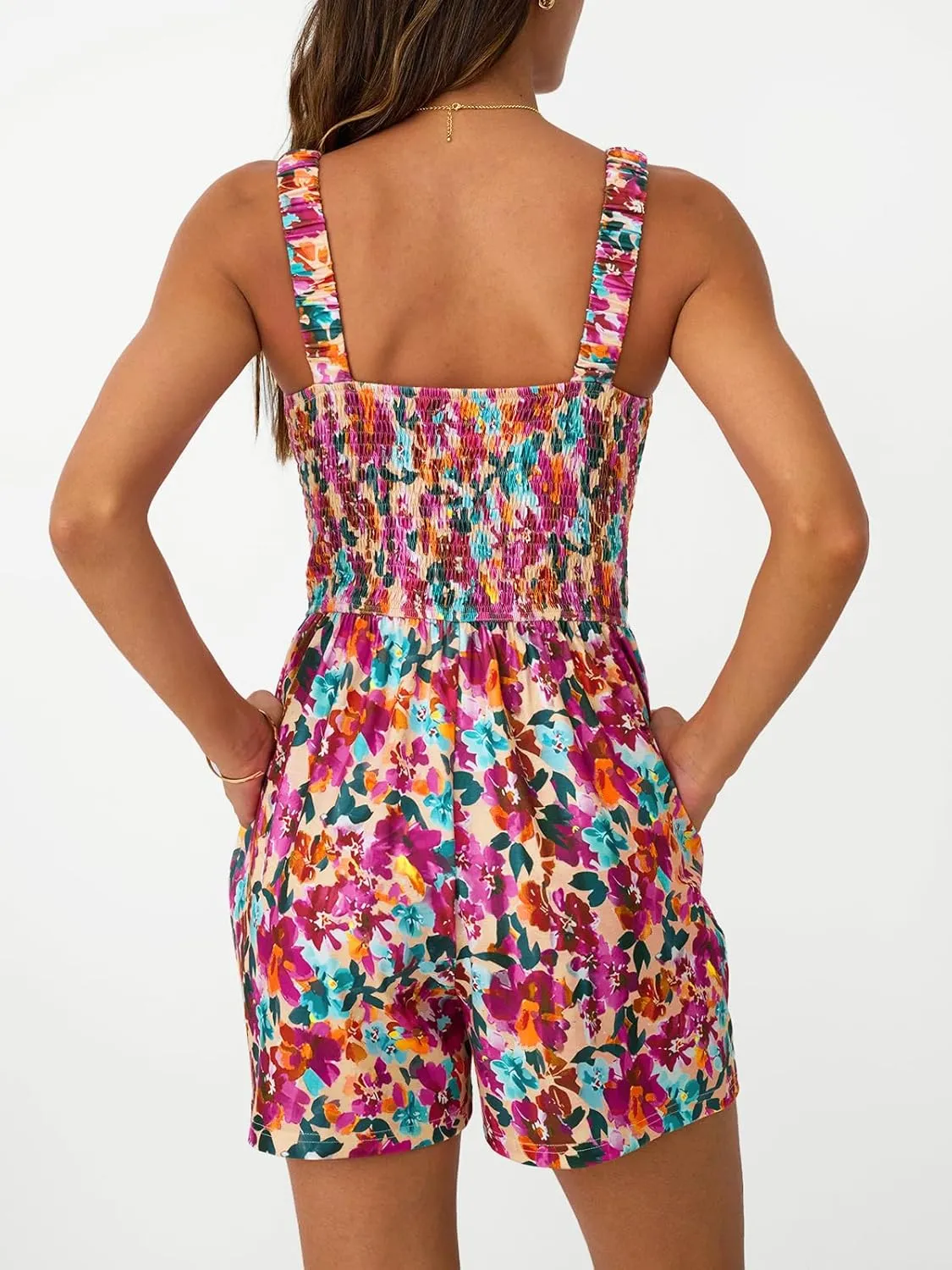 AUTOMET Rompers for Women Summer Vacation Beach Outfits Casual Loose Square Neck Shorts Jumpsuits Overalls 2025 Resort Wear