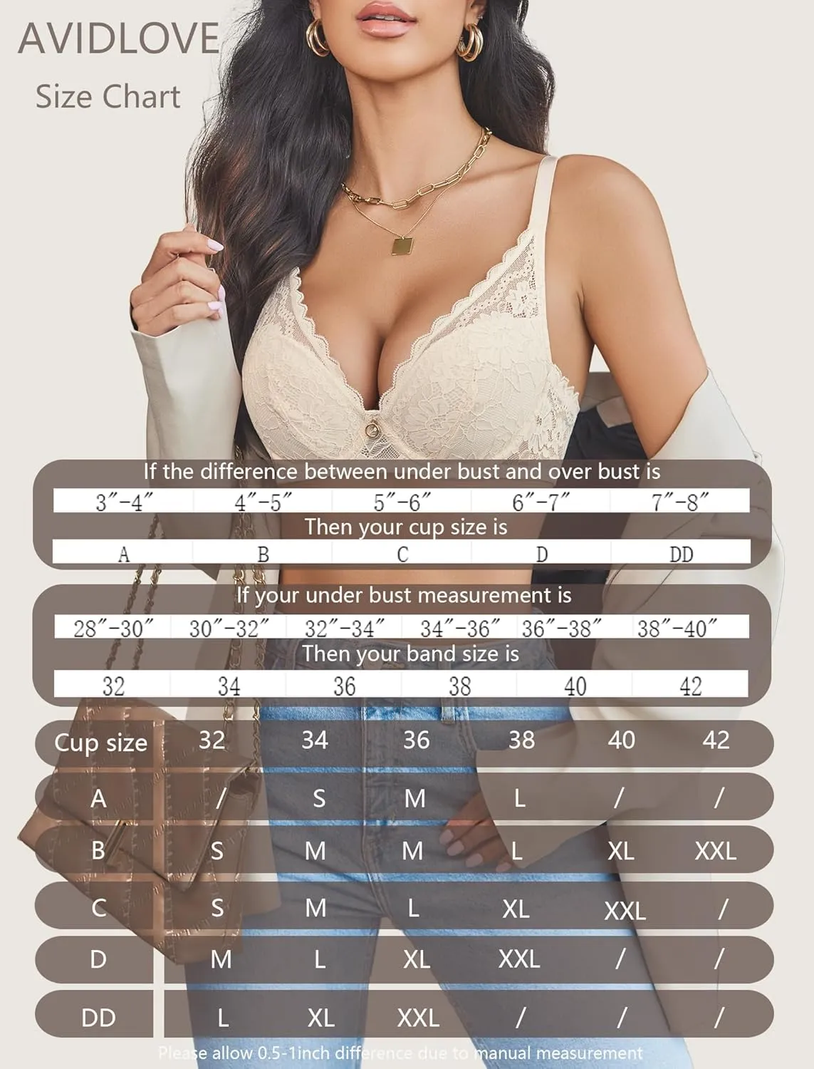 Avidlove Lace Bras for Women Push Up Bralettes with Underwire Full Coverage Unpadded Bra Sexy Minimizers Everyday Lingerie