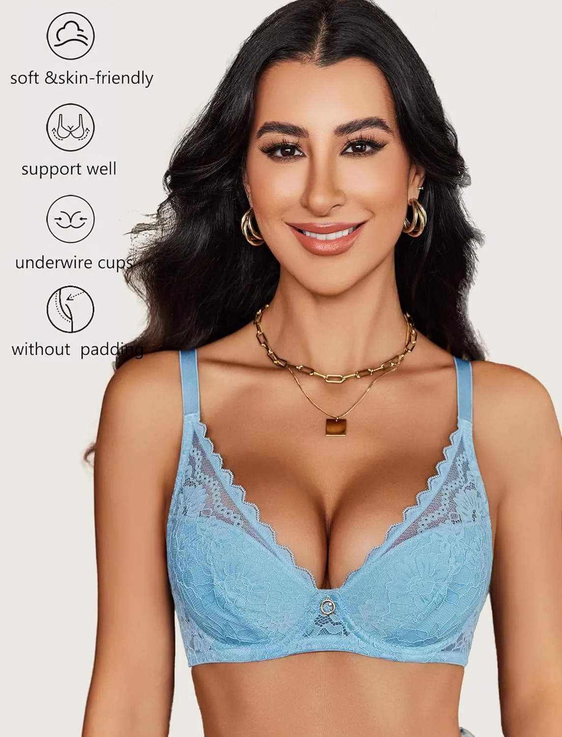 Avidlove Lace Bras for Women Push Up Bralettes with Underwire Full Coverage Unpadded Bra Sexy Minimizers Everyday Lingerie
