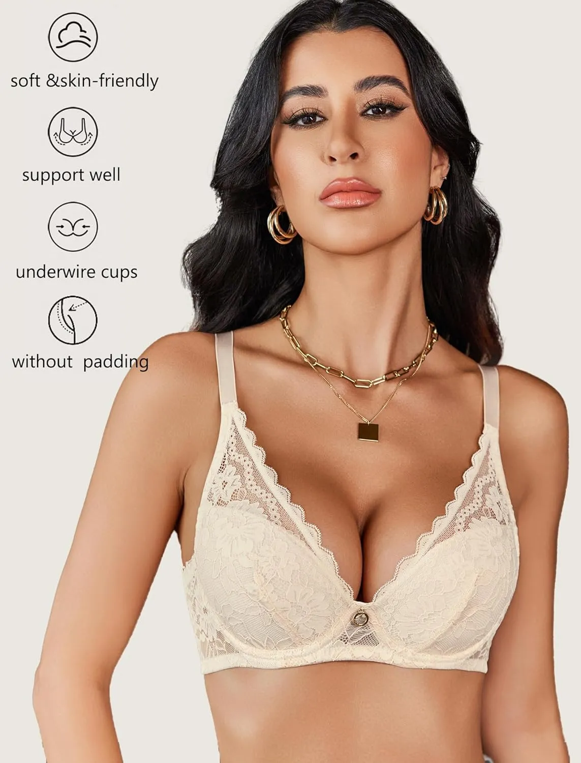 Avidlove Lace Bras for Women Push Up Bralettes with Underwire Full Coverage Unpadded Bra Sexy Minimizers Everyday Lingerie
