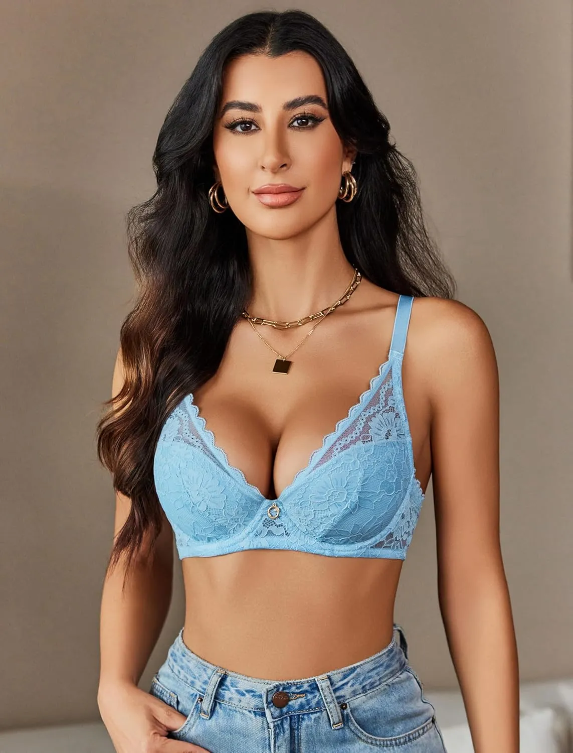 Avidlove Lace Bras for Women Push Up Bralettes with Underwire Full Coverage Unpadded Bra Sexy Minimizers Everyday Lingerie