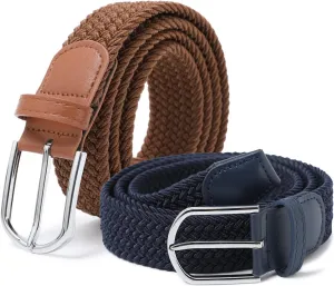AWAYTR Elastic Braided Belt for Women - 2pcs Unisex Stretch Woven Fabric Belt for Jeans