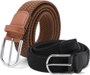 AWAYTR Elastic Braided Belt for Women - 2pcs Unisex Stretch Woven Fabric Belt for Jeans