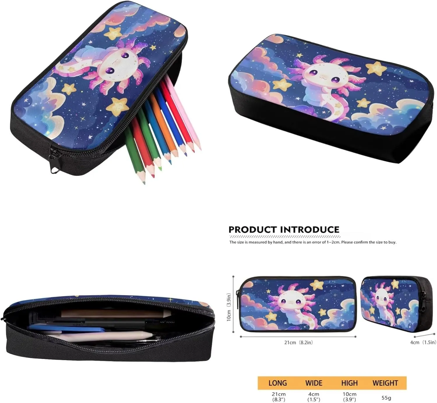 Axolotl Starry Backpack for Girls 4-in-1 School Bag with Lunch Bag 6-8 with Padded Straps Cute 2nd Grade Bookbag for Kindergarten Elementary Book Bags
