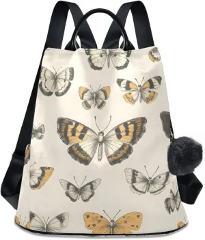 Backpack Purse for Women Yellow Butterfly Black White Orange Nylon Anti-theft Fashion Travel Back Pack Lightweight Shoulder Bag with Plush Ball Keychain
