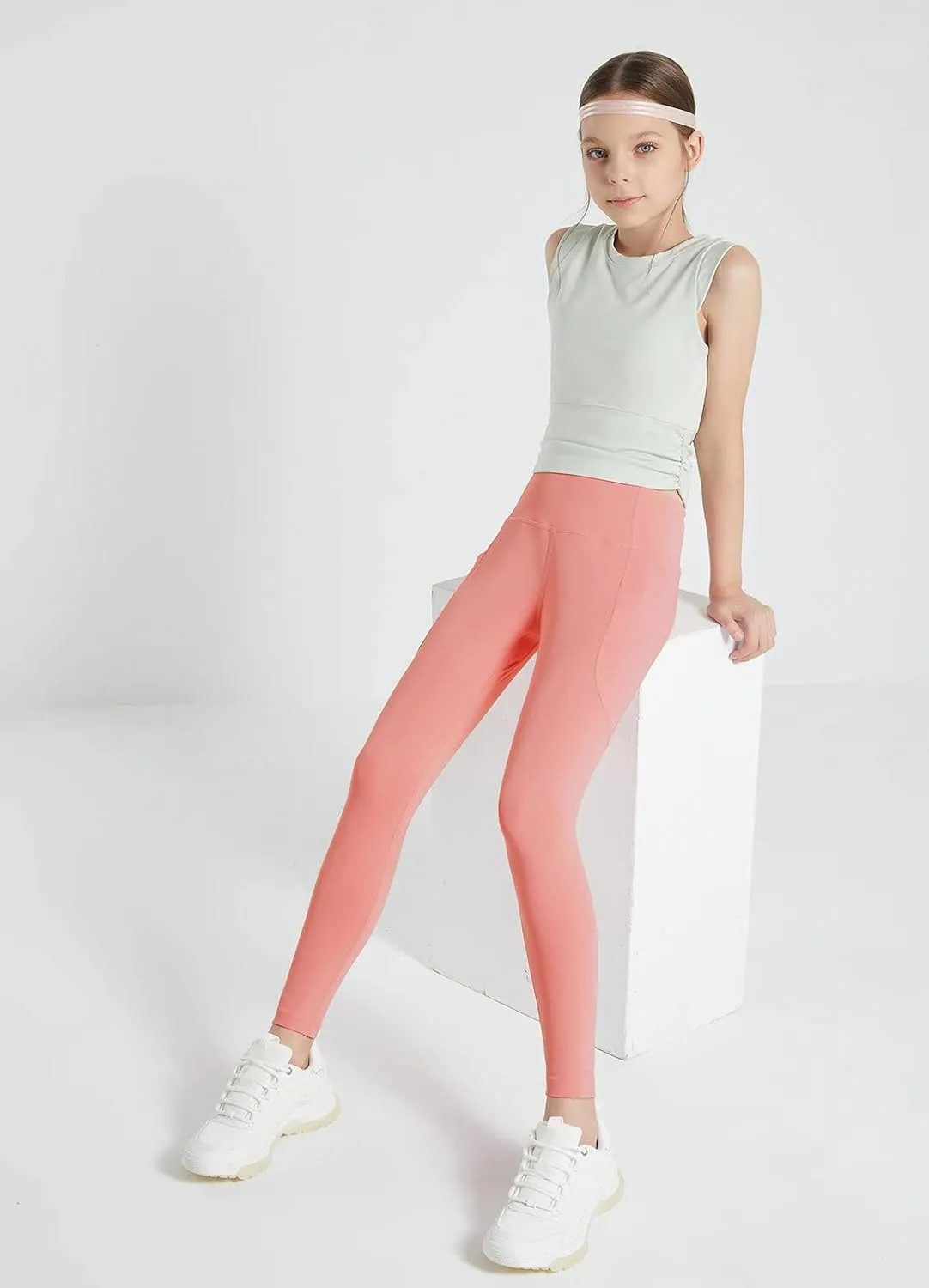 baleaf Girls Leggings Dance Tights Yoga Pants with Pocket Preppy Clothes Kids Teen Running Athletic Workout Ballet
