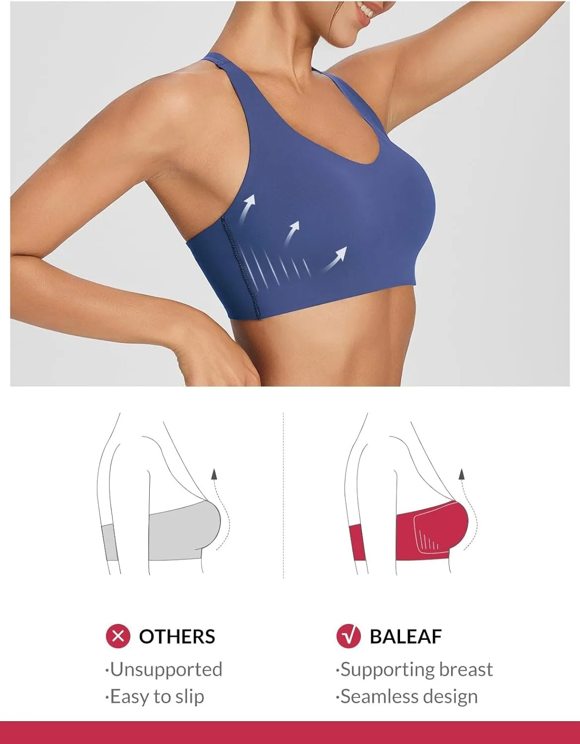 baleaf Nuleaf Sports Bras for Women, Strappy Longline Yoga Padded Bras, High Impact Molded Cups Workout Crop Top