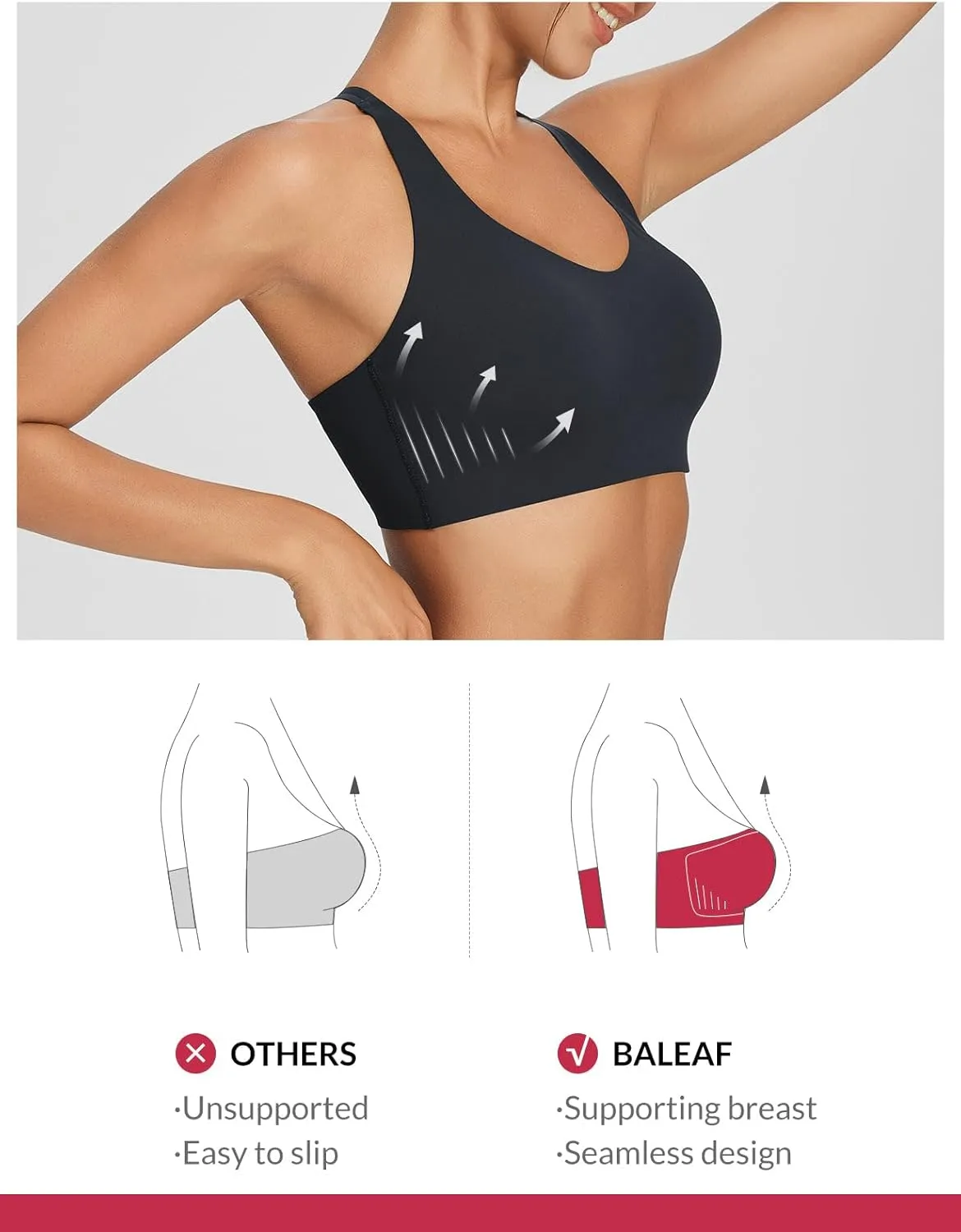 baleaf Nuleaf Sports Bras for Women, Strappy Longline Yoga Padded Bras, High Impact Molded Cups Workout Crop Top