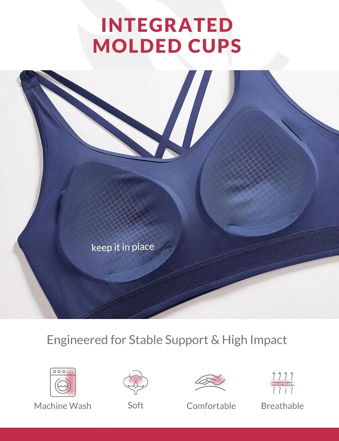 baleaf Nuleaf Sports Bras for Women, Strappy Longline Yoga Padded Bras, High Impact Molded Cups Workout Crop Top