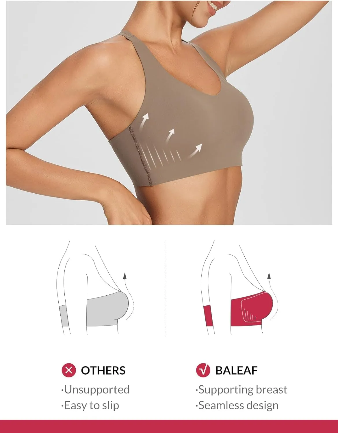 baleaf Nuleaf Sports Bras for Women, Strappy Longline Yoga Padded Bras, High Impact Molded Cups Workout Crop Top